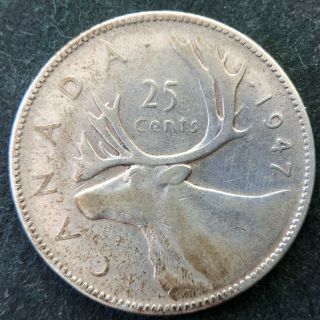 Rare 1947 Dot Canada Silver 25 Cents Quarter - Dollar