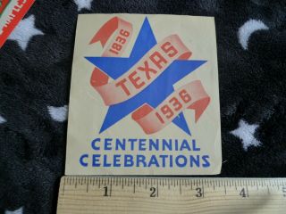 Rare Vintage Texas 1936 Centennial Celebrations Texan History Luggage Label