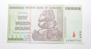 Rare 2008 50 Trillion Dollar - Zimbabwe - Uncirculated Note - 100 Series 288