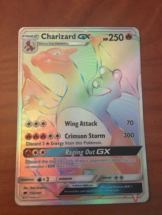 Pokemon Charizard Gx 150/147 Hyper Secret Rainbow Rare Burning Shadow Light Play