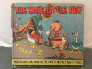Rare Vintage The Wise Little Hen Disney Book - 1935 Whitman Intro Of Donald Duck