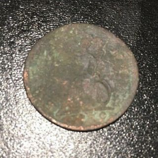 1739 Great Britain Half Penny Us Early Colonial 1/2 P Rare Copper Coin Treasure