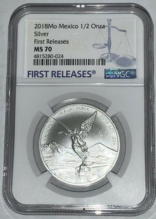 2018 Mo Mexico 1/2 Oz Onza Silver Libertad Ngc Ms70 First Releases Rare Top Pop