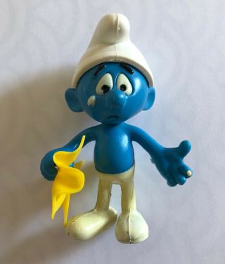 Rare The Smurfs 1983 Vintage Flexable Crying Smurf Bendable Peyo Toy Figure
