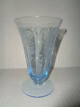 Rare FOSTORIA VERNON Etched BLUE WATER GLASS / FOOTED TUMBLER 1927 4