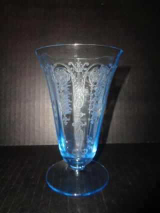 Rare FOSTORIA VERNON Etched BLUE WATER GLASS / FOOTED TUMBLER 1927 6