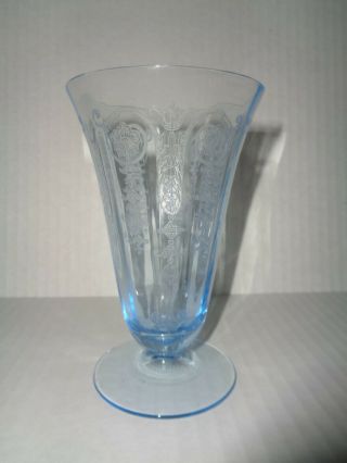 Rare FOSTORIA VERNON Etched BLUE WATER GLASS / FOOTED TUMBLER 1927 8