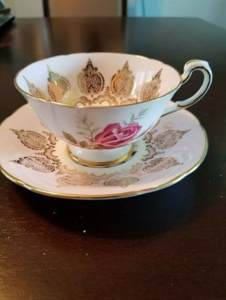 Rare,  Vintage Pastel Pink & Heavy Gold,  Floating Rose - Paragon Cup & Saucer