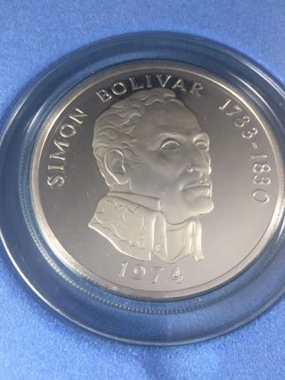 Rare 1974 Panama 20 Balboas Simon Bolivar Silver Proof Commemorative Coin - W/box