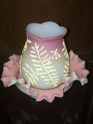Rare Coralene Fairy Lamp Pink Cased Satin Glass Ruffle Mt Washington Night Light