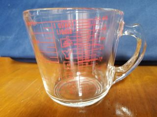 Vintage Pyrex 4 Cups 1 Quart Measuring Cup Red Letters D Handle 532 Rare Design