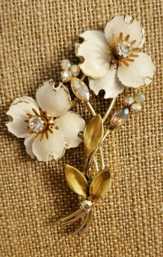 Rare and Vintage 1940 ' s CORO signed long stem flower Brooch 2