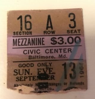 Rare The Beatles Baltimore Concert Ticket Stub | 1964 | Undocumented Variant