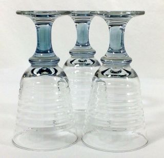 3 Libbey Sirrus Ribbed Lustre Blue Glass 7 " Wine Water Goblet 14 Oz Ex Htf Rare
