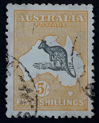 Rare 1915 - Australia 5/ - Deep Grey & Yellow Kangaroo Stamp 2nd Wmk
