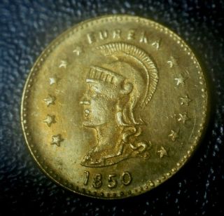 Rare 1850 California Gold 1/2 Eureka Minerva Head Fractional Souvenir Token Coin
