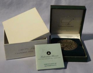 Rare Fine Silver Medallion Federation Flowers Australia - Act Canberra