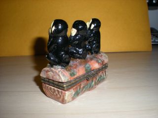rare vntg 3 Wise Monkeys (see no,  hear no,  speak no evil) porcelain trinket box 3