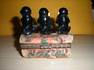 rare vntg 3 Wise Monkeys (see no,  hear no,  speak no evil) porcelain trinket box 4