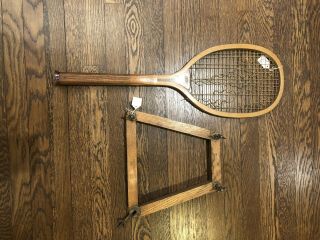 Rare Antique Vtg 1900s Spalding Geneva Wood Tennis Racket With Cover