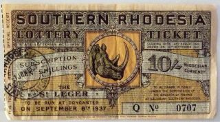 Southern Rhodesia Rare Lottery Ticket 1937