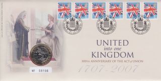 Gb Stamps First Day Cover 2007 Uk Act Of Union & Rare Uncirculated £2 Coin