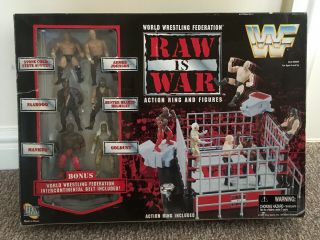 Rare Wwf Raw Is War Action Wrestling Ring 6 Figures 1997 Jakks Toy