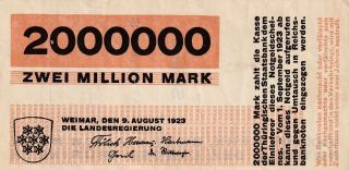 Germany 2 Million Mark Notgeld Thüringen 1923 Bauhaus Herbert Bayer Rare (b228)