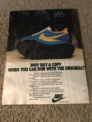 Vintage 1978 Nike Waffle Trainer Running Shoes Poster Print Ad 1970s Rare