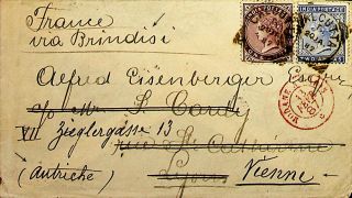 India Qv 1887 2v On Rare Cover To France Redirected To Austria