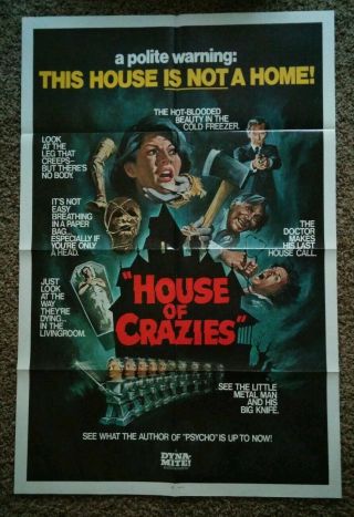 House Of Crazies One Sheet Poster 1972 Asylum Peter Cushing Amicus Dynamite Rare