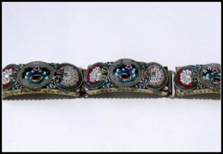 Rare Vintage Millefiori Mostly Blue And White Metal Linked Bracelet A