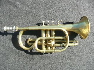 RARE OLD Bb FRENCH CORNET by MICHAUD NEUDIN around 1880 - PLAYABLE GOOD COND 6