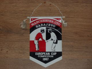 Rare Vintage Manchester United Pennant Fk Sarajevo European Cup 1967 - 1968