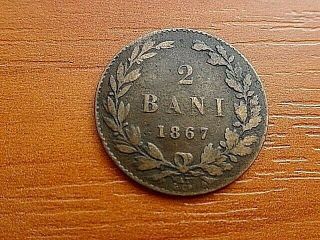 Romania Heaton 2 Bani 1867 Very Rare Copper Coin