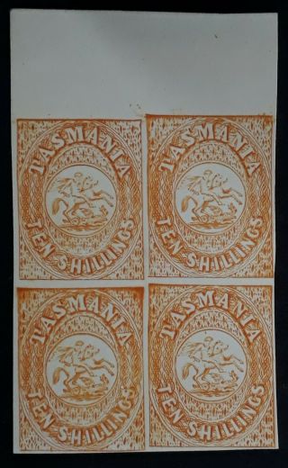 Rare 1889 - Tasmania Australia Blk 4x10/ - Orange St George& Dragon Stamps Reprint