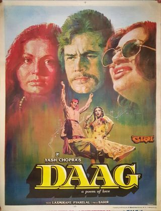Rare Bollywood Poster,  Daag,  1973,  India