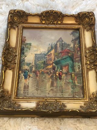 Rare Vintage Oil Painting W/ Carved Wood Frame