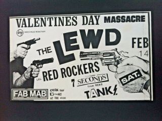 Rare The Lewd Red Rockers Flyer Poster Mabuhay Sf Punk Concert Feb 14th