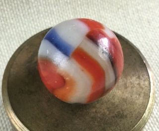 Rare Vintage Opaque Red,  White,  Blue & Brown Marble Cac Christensen Or Peltier?