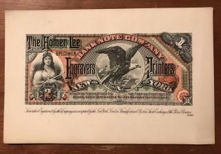 The Homer Lee Bank Note Co.  Specimen Note Rare Advertising