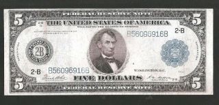 Sharp Rare Solid B Type A York 1914 $5 Federal Reserve Note