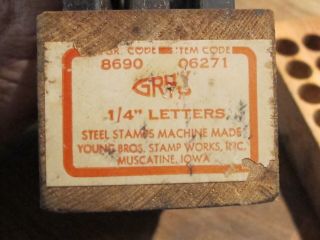 Old/Vtg “YOUNG BROS” 1/4” Steel Stamps Set Antique/Rare Machinist Tool,  Wood box 2