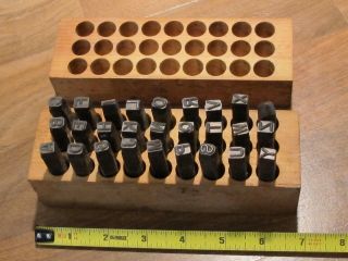 Old/Vtg “YOUNG BROS” 1/4” Steel Stamps Set Antique/Rare Machinist Tool,  Wood box 5
