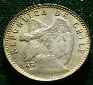 Rare Grade Santiago De Chile 1919 Variant 5 Centavos Silver Coin