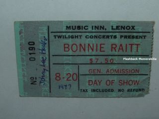 Bonnie Raitt Concert Ticket Stub 1977 Lenox Ma Music Inn John Lee Hooker Rare