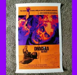 Dracula A.  D.  1972 One Sheet Poster Rare Signed By Caroline Munro Hammer Cushing