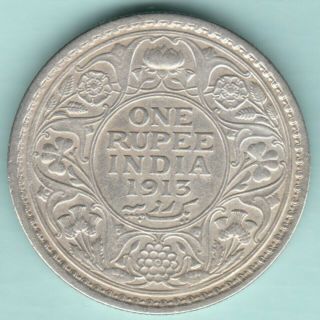 British India - 1913 - King George V Emperor - One Rupee - Rare Silver Coin