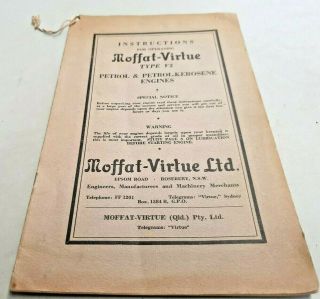 1940s ? Moffat Virtue V3 Engines Factory Instruction Book Rare