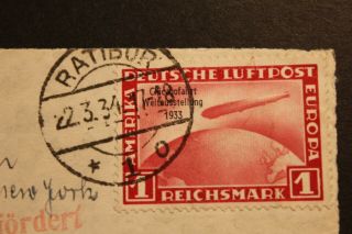 Rare 1934 Germany to US cover with 1933 Zeppelin stamp front only 2
